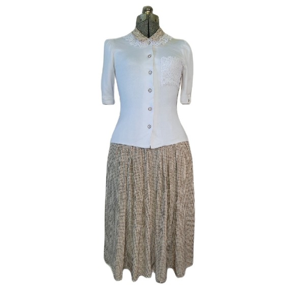 Vintage 60s 70s Silk Skirt Top Set White Praire Miss O Oscar De La Renta Size XS